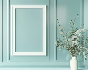 Elegant frame mockup against a powder blue wall serene and tranquil