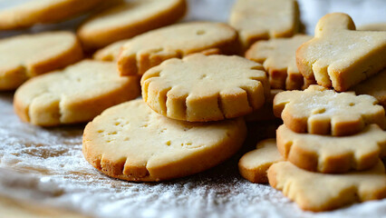 Delicious homemade shortbread cookies with jam in the middle 16:9 with copyspace