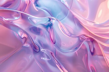 3d render of abstract glass shapes in pink and blue, close up, curved edges, glossy surface, soft lighting, pastel colors, flowing forms, iridescent reflections, detailed textures