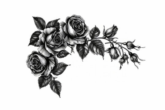 A beautifully detailed black and white illustration of roses, perfect as a background for funeral condolences cards or materials