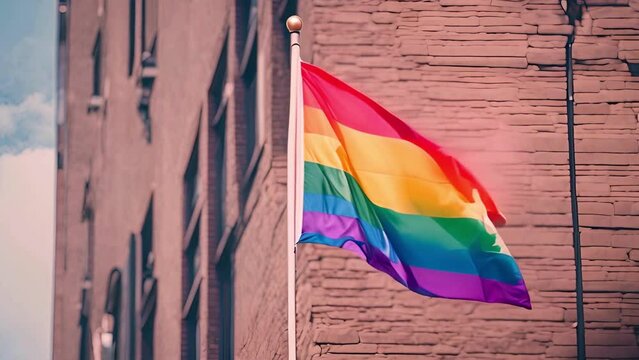 LGBT Pride month symbol - Colorful Rainbow flag during a Gay Pride event, embracing the message of love and LGBTQ acceptance