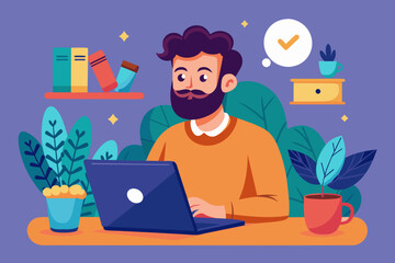 Man working on laptop vector illustration