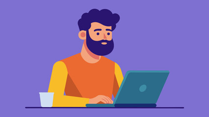 Man working on laptop vector illustration