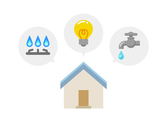電気・ガス・水道の光熱費と住宅のイラスト