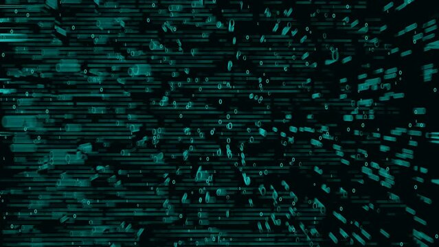 Abstract digital technology background. Binary code futuristic pattern. Digits 0 1 display on computer monitor. 4K video animation 3d rendering.