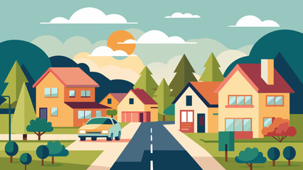 Private house by road vector illustration