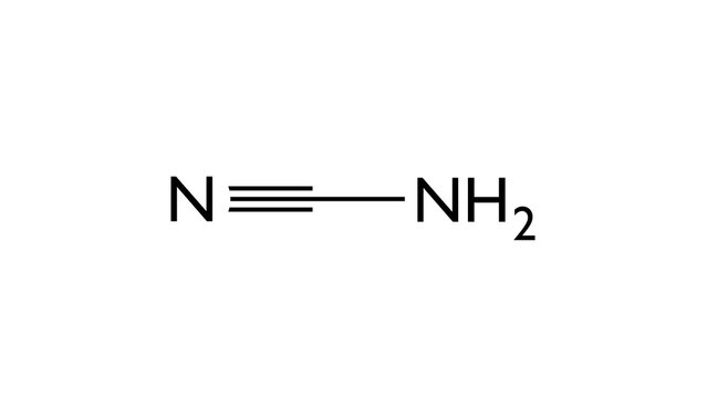 cyanamide molecule, structural chemical formula, ball-and-stick model, isolated image cyanamides