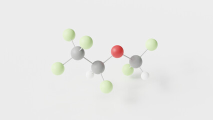 desflurane molecule 3d, molecular structure, ball and stick model, structural chemical formula general anesthetics