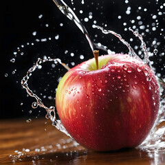 red apple with water drops