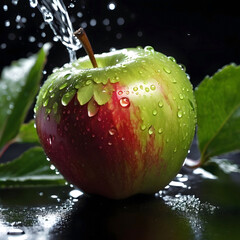 red apple with water drops