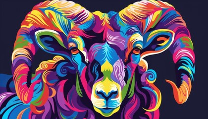 A colorful ram with a big nose and a big eye by AI generated image