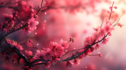 Cherry Blossoms in Full Bloom Under Magical Sunlight, Perfect for Spring Season Design and Vibrant Decor 8K Wallpaper High-resolution