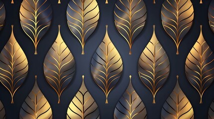Luxury golden wallpaper. Floral pattern with gold leaves. background with nature elements in line art style.