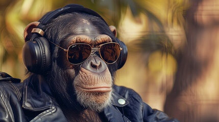 Chimpanzee with headphones