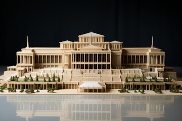 Fototapeta premium A model of a building with a lot of columns and a large dome. The building is made of wood and is very detailed