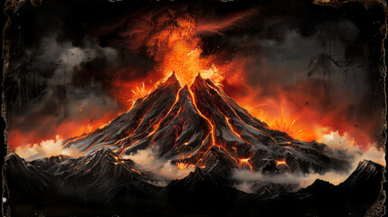 a painting of a volcano that is erupting