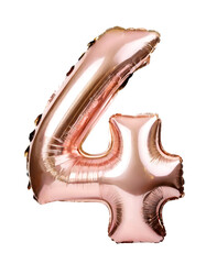 Balloon number four made of rose gold color