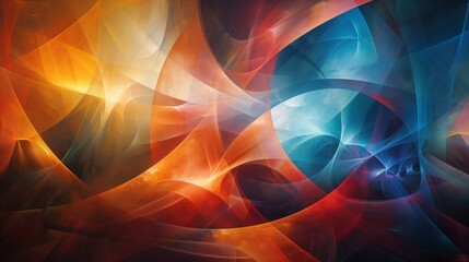 Vibrant Abstract Art: Fiery Orange and Cool Blue Tones in Swirling Geometric Patterns 8K Wallpaper High-resolution