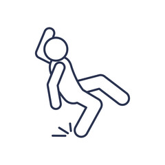 man falls, linear icon stickman fell, slippery floor, warning sign