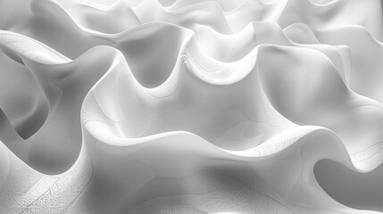 The image shows a close-up of a white, silky fabric. The fabric is draped in soft waves, and the light is reflecting off of it in