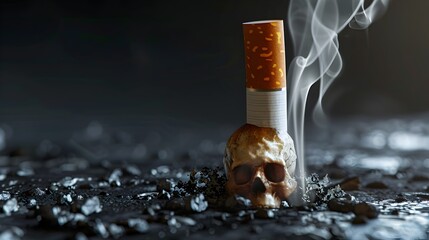 Deadly Risk of Smoking D of Cigarette Butt Transforming into a Skull Symbol Generative ai