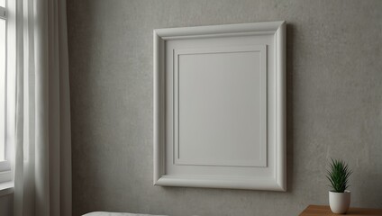 mockup frame poster. Blank frame hanging on the wall with Modern interior Room design in 3D render. illustration generative ai