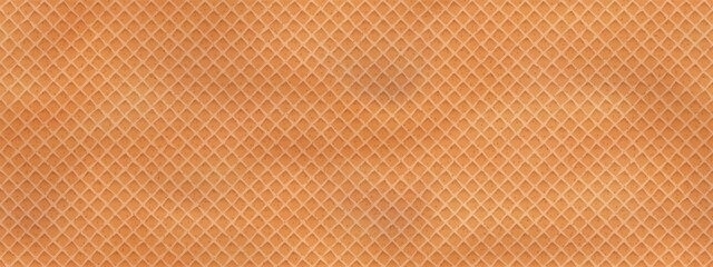 Sweet crispy seamless texture of ice cream cone with diamond pattern. Delicious Belgian waffle bg with diamonds and grain. Vector illustration with gradient mesh.