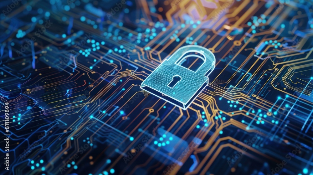 Poster digital padlock icon of cyber security and data protection technology,.and business data privacy con