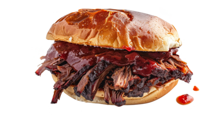 Beef brisket sandwich cut out transparent isolated on white background PNG file artwork graphic design.