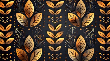 Luxury golden wallpaper. Floral pattern with gold leaves. background with nature elements in line art style.