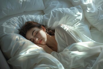 Serene image of a woman peacefully sleeping on a soft pillow