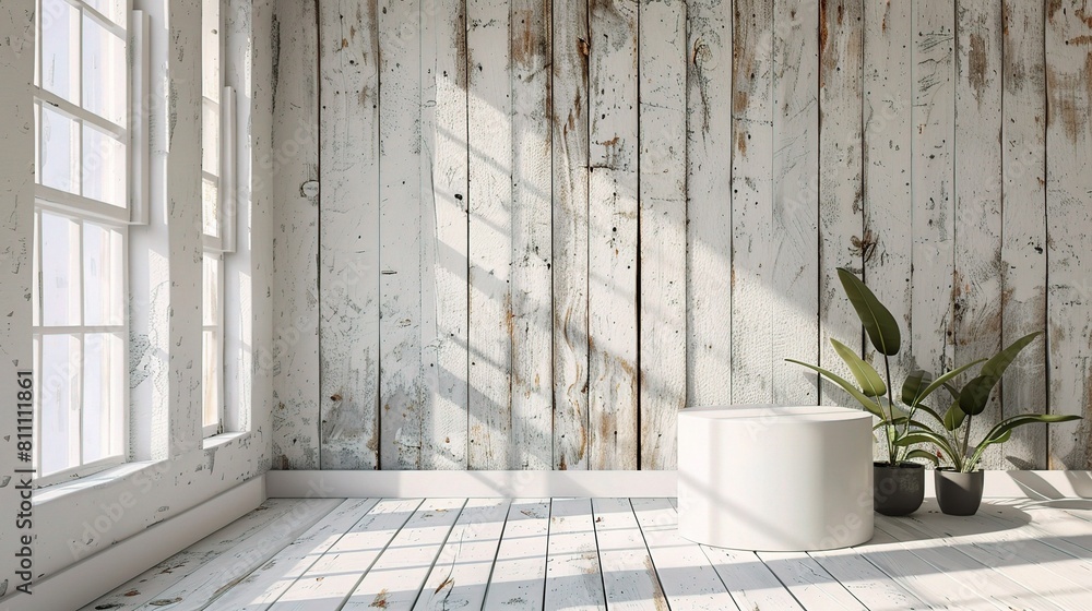 Aufkleber wood texture adding character and depth to an abstract white 3d room