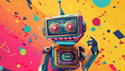 A robot with a red face and a yellow background by AI generated image