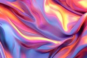 Luxury 3d silk texture colorful background. Fluid iridescent holographic neon curved wave in motion colorful elegant background. Silky cloth luxury fluid wave banner.