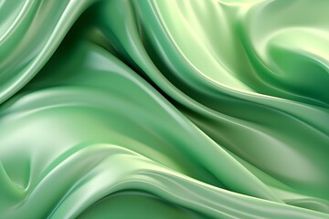 Obraz premium 3d silk luxury texture background. Fluid iridescent holographic neon curved wave in motion pastel green background. Silky cloth luxury fluid wave banner. 