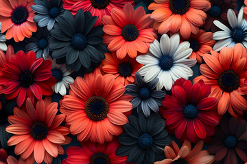 Fototapeta premium retro theme of gerberas flowers in retro colors, designed for wallpaper, with simple shapes and bold colors. --ar 3:2 --tile --stylize 750