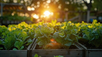 Beautiful organic Butterhead ,Mini Cos, green and red oak lettuce or Salad vegetable garden on the soil growing,Harvesting Agricultural Farming. AI generated illustration