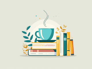 Modern flat logo for a books cafe or shop with a stylish background, perfect for reading enthusiasts. A contemporary banner design for a book-related business.