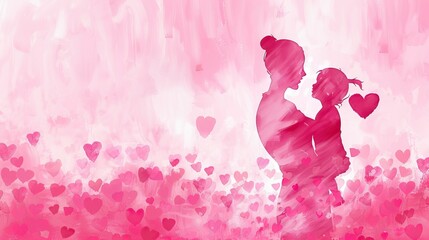 Beautiful mother silhouette with baby in a sling and floral background. AI generated illustration