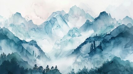 trendy minimalist landscape abstract contemporary art, watercolor mountains wall art poster design and canvas. AI generated illustration