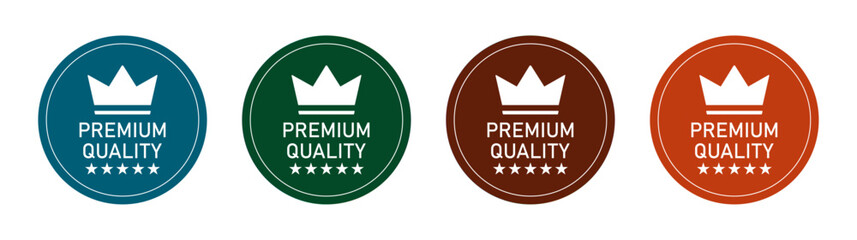 Premium quality vector sign symbol. Premium quality text with stars and crown. Collection of premium quality badge. Premium quality icon with crown and stars. Vector illustration.