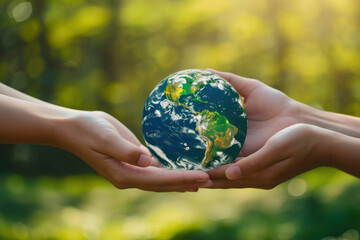 earth globe holding in hand. save earth concept.