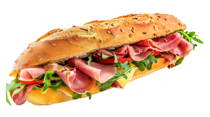 Italian sub sandwich cut out transparent isolated on white background ,PNG file ,artwork graphic design.