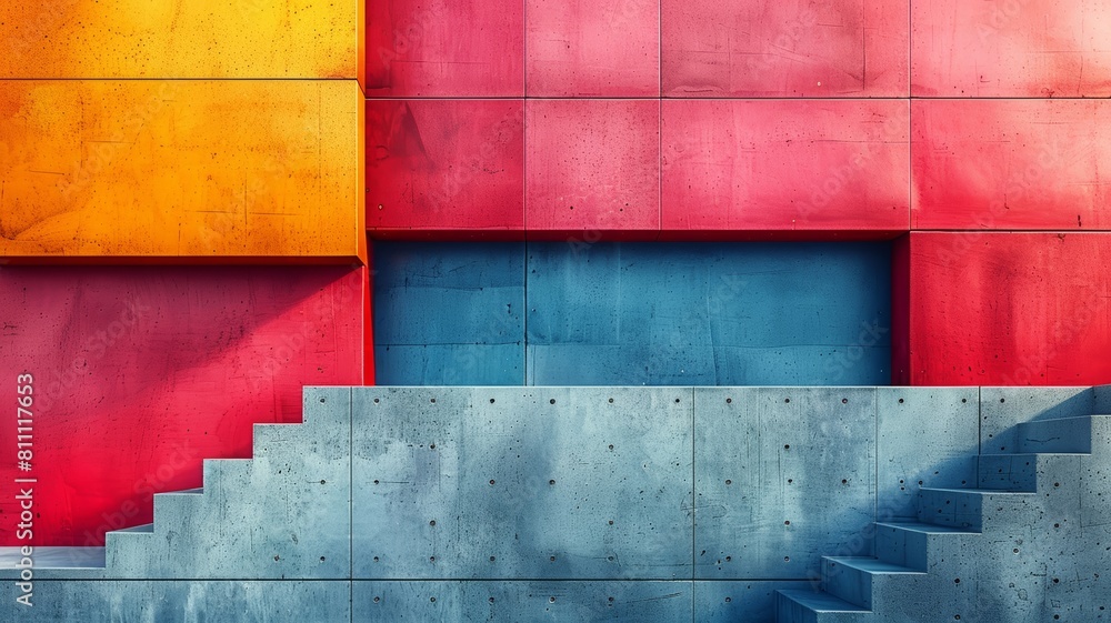Poster the image shows three staircases leading up to three different colored platforms. the staircases are