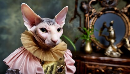 Cat in renaissance medieval fantasy clothing. Emperors aristocracy surrealism concept
