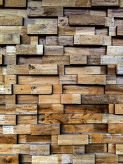 Wooden Blocks Wall,  Wood texture of cut tree trunk for background. Rustic plank panel, Wall...
