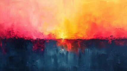 Fototapeta premium The painting is a vibrant depiction of a sunset over the ocean