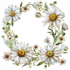 Flowers composition. Wreath made of various yellow flowers on white background. Easter, spring, summer concept. ai generated