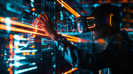 User Horrified by Augmented Reality Interface on a Black Background
