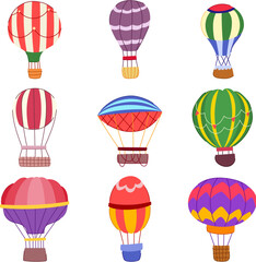 hot air balloon set cartoon. flight sky, transport bright, high up hot air balloon sign. isolated symbol vector illustration